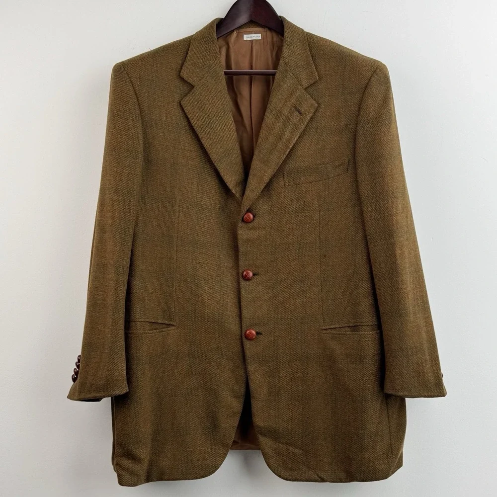 Brioni Sport Coat Blazer Men's 44R Brown Olive Donegal Tweed Escorial Wool Italy